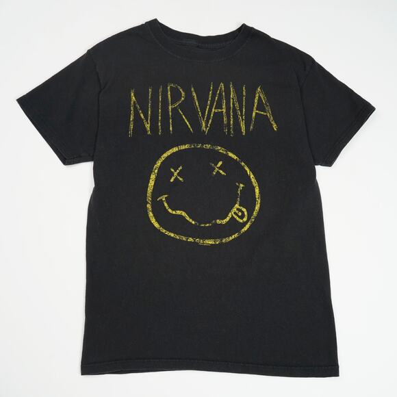 Nirvana Smiley Face Logo Short Sleeve Grunge Rock Band T Shirt S - Picture 1 of 12